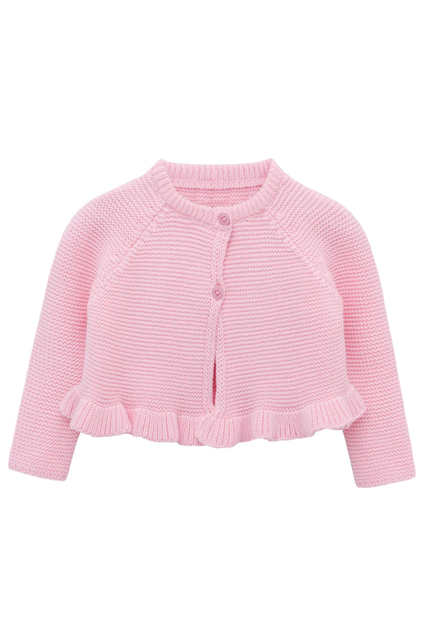 Lilax Baby Girls Knit Long Sleeve Ruffled Cardigan Button Closure Bolero Shrug(Pink0-3M)