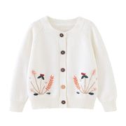 Miccina Baby Girls Cardigan Sweater Toddler Boys Knit Embroidery Wheat Jacket Outwear Button Tops White